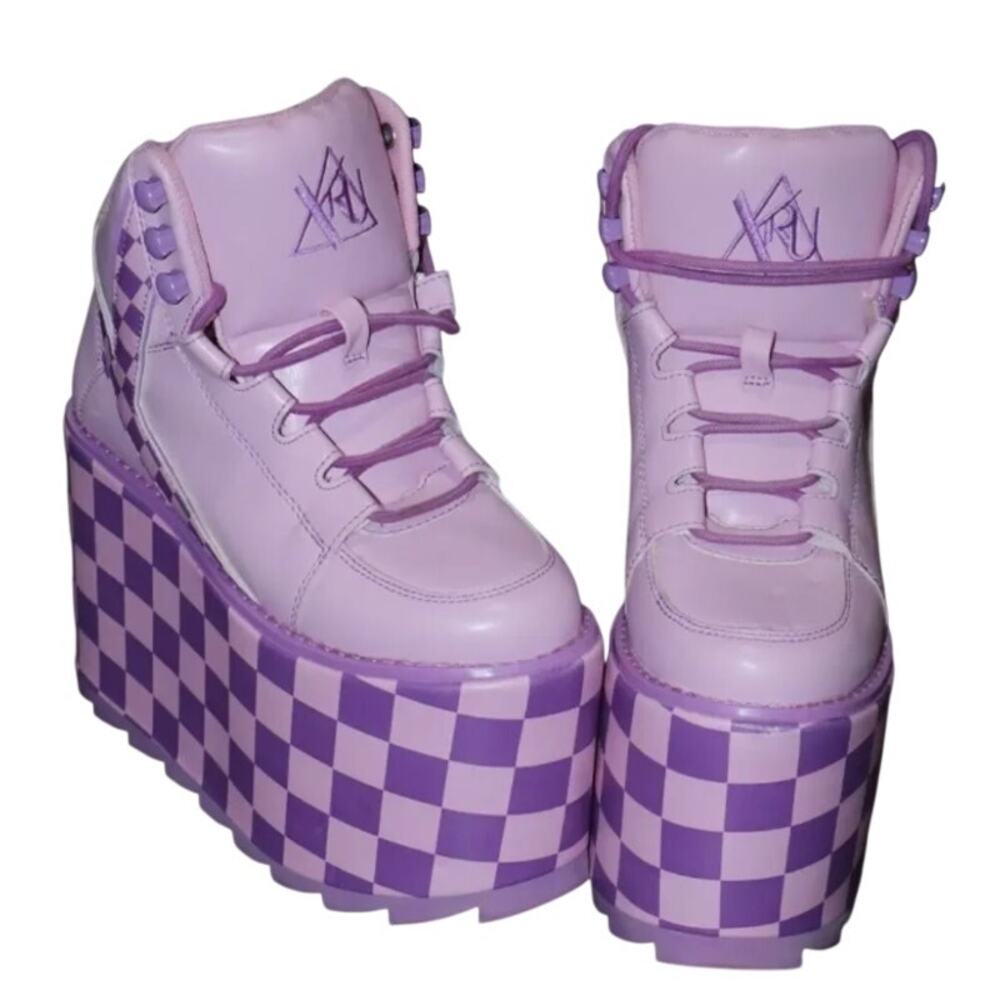 Pink/Lavender QOZMO YRU Dolls Kill Checker Platform Sneakers – Size 10M